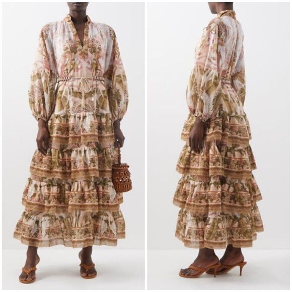 💕ZIMMERMANN💕 Lyre Ruffle Tiered Billow Sleeve Midi Dress ~ Spliced US 6 NWT - Picture 3 of 16